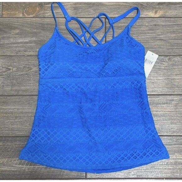 NWT Island Escape Tankini Swim Top Size 8 Strappy Add a Size Bust Enhancer Blue - Picture 5 of 10